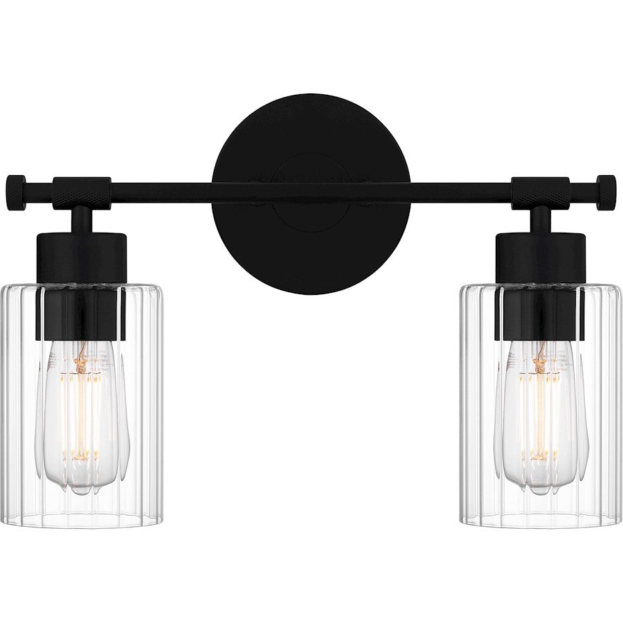 Quoizel Caputo 2 Light Bath Light, Matte Black/Clear Ribbed - CAP8615MBK