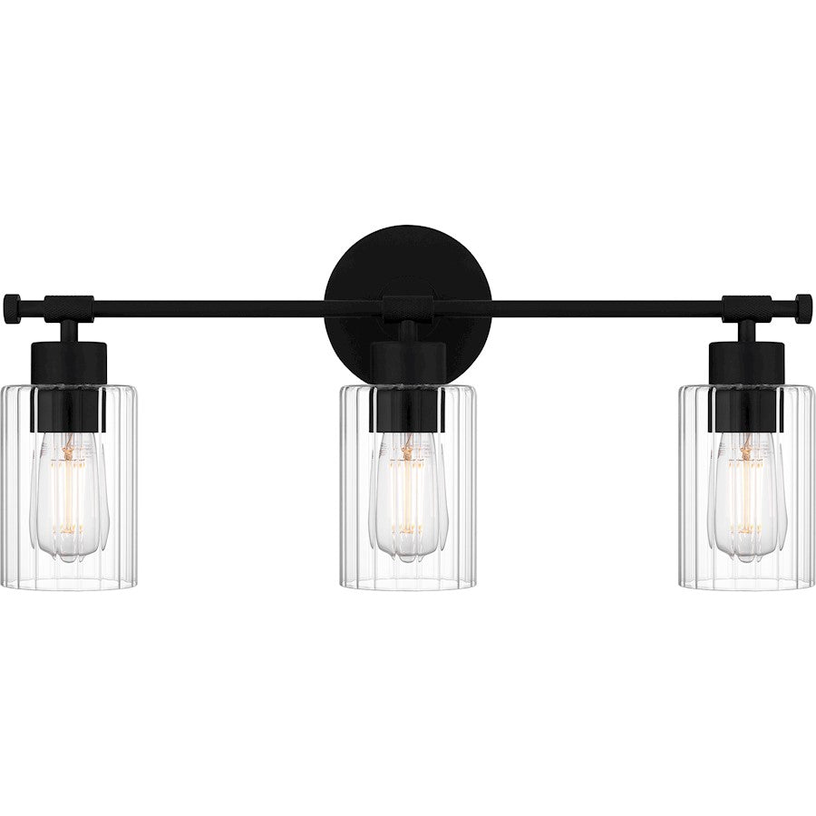 Quoizel Caputo 3 Light Bath Light, Matte Black/Clear Ribbed - CAP8623MBK