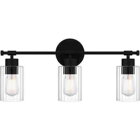 Quoizel Caputo 3 Light Bath Light, Matte Black/Clear Ribbed - CAP8623MBK