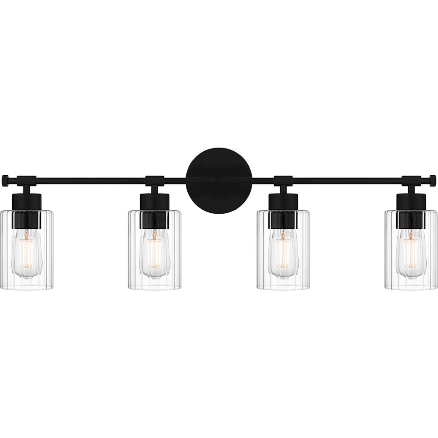 Quoizel Caputo 4 Light Bath Light, Matte Black/Clear Ribbed - CAP8632MBK