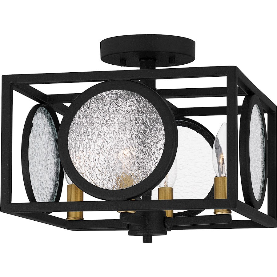 Quoizel Chalamont 4 Light Semi-Flush Mount, Black/Clear Texture