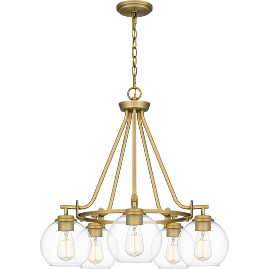 Quoizel Celadon 5 Light Chandelier, Aged Brass/Clear - CLD5025AB