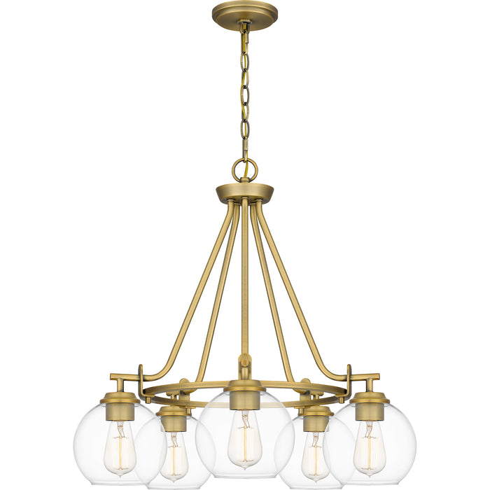 Quoizel Celadon 5 Light Chandelier, Aged Brass/Clear - CLD5025AB