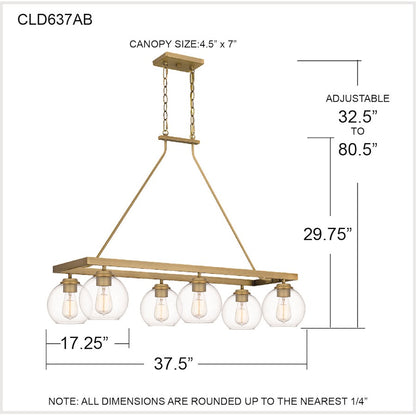 Quoizel Celadon 6 Light Island Light, Aged Brass/Clear