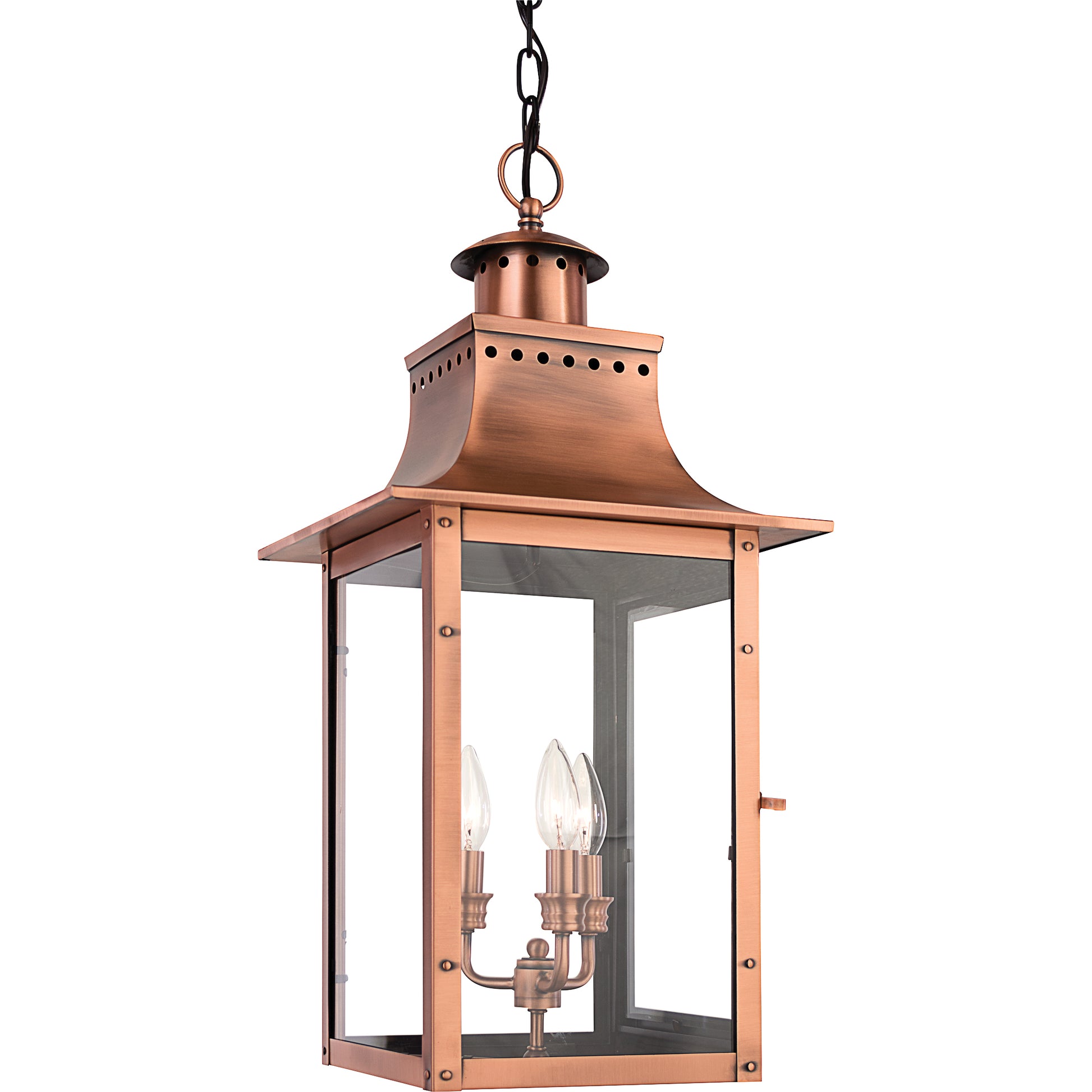 Quoizel Chalmers 3 Light Mini Pendant, Aged Copper/Clear - CM1512AC