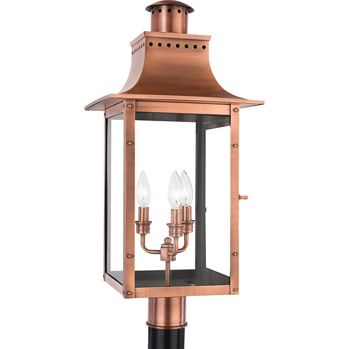 Quoizel 3 Light Chalmers Post Lights, Aged Copper