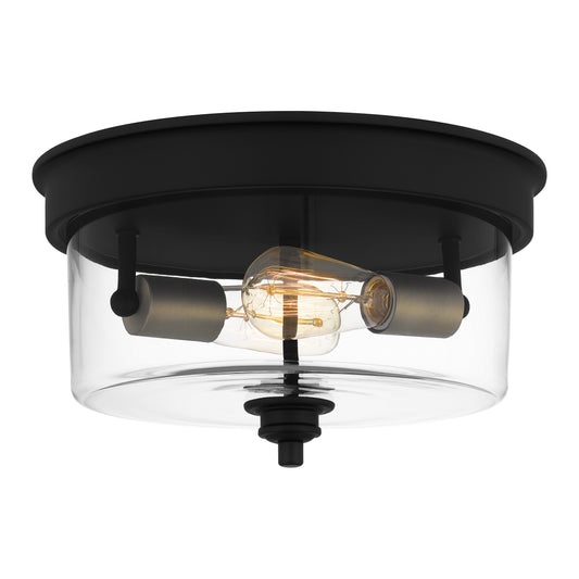 Quoizel Cox 2 Light Flush Mount, Matte Black/Clear - COX1613MBK