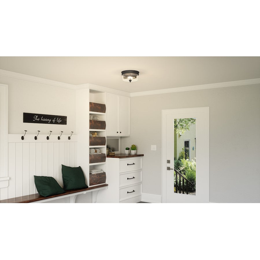 Quoizel Cox 2 Light Flush Mount, Matte Black/Clear