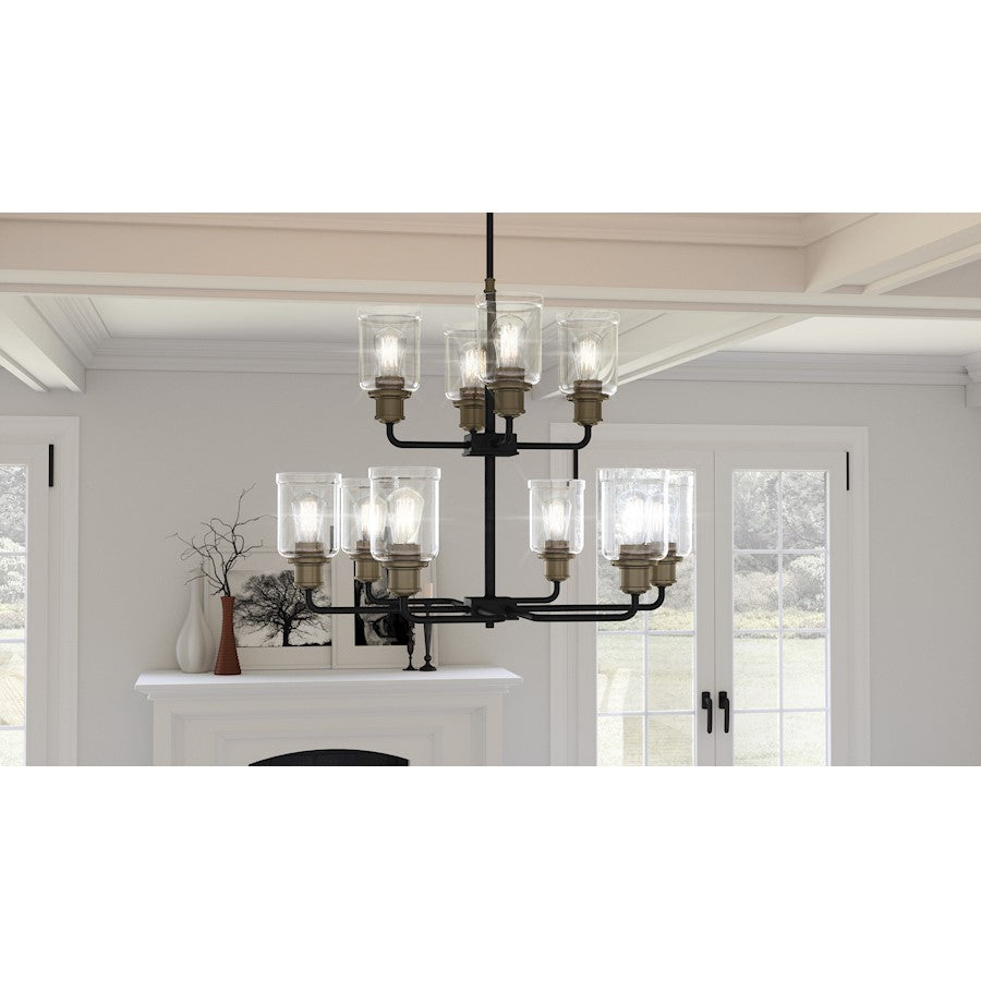 Quoizel Cox 10 Light Chandelier, Matte Black/Clear