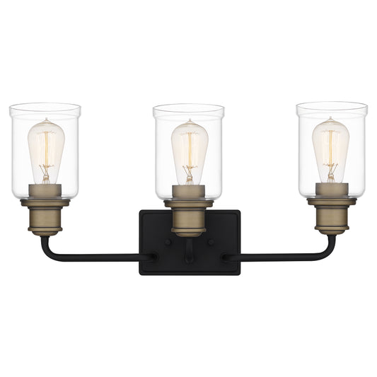 Quoizel Cox 3 Light Bath Vanity Light, Matte Black/Clear - COX8622MBK