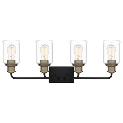 Quoizel Cox 4 Light Bath Vanity Light, Matte Black/Clear - COX8629MBK