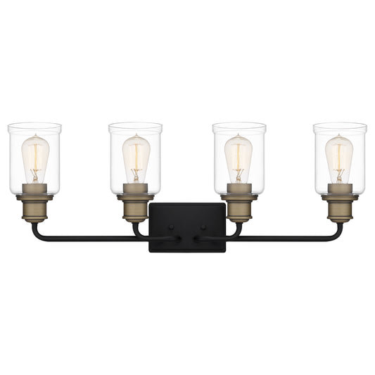 Quoizel Cox 4 Light Bath Vanity Light, Matte Black/Clear - COX8629MBK