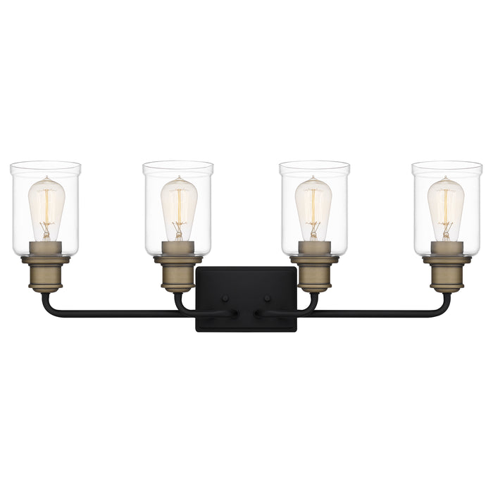 Quoizel Cox 4 Light Bath Vanity Light, Matte Black/Clear - COX8629MBK