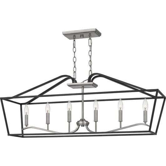 Quoizel Catalina Linear 6 Light Chandelier, Matte Black/Nickel Metal - CTA642MBK