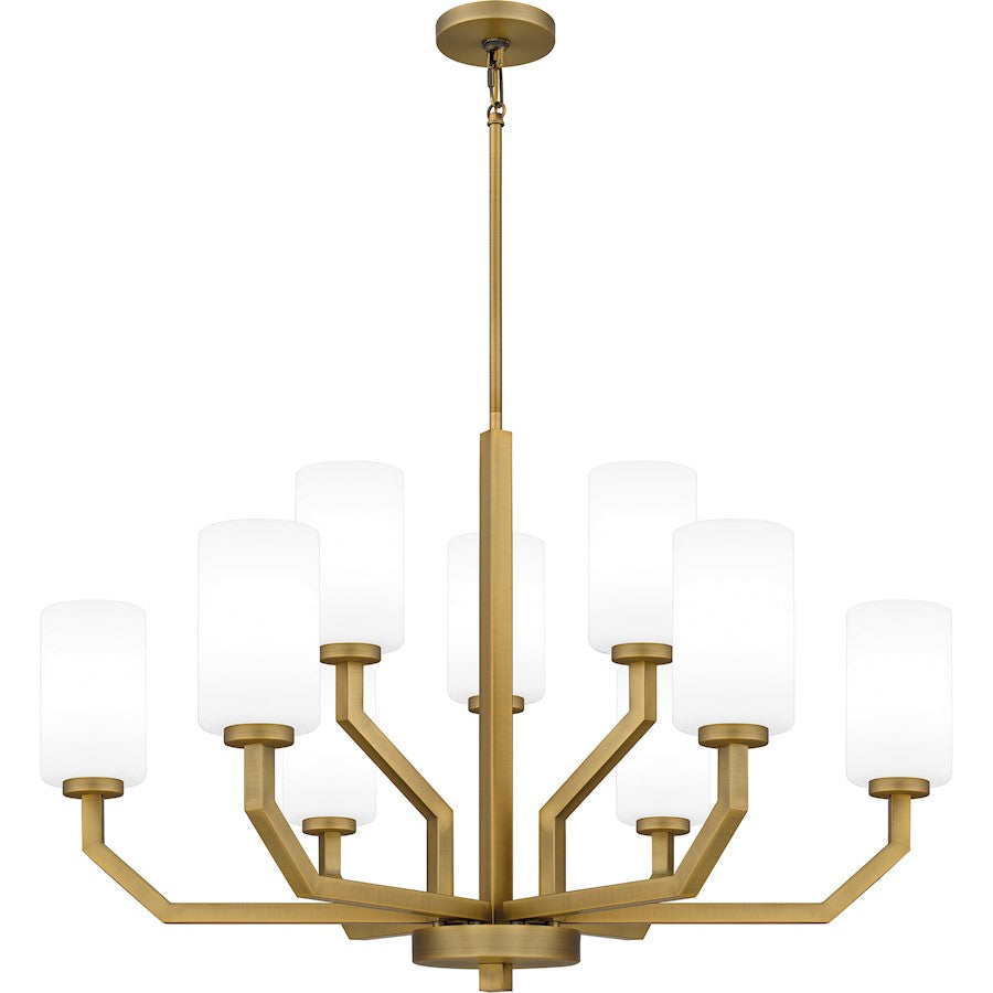 Quoizel Cavalier 9 Light Chandelier, Aged Brass/Opal - CVR5034AB