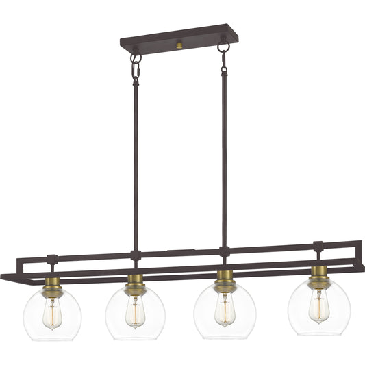 Quoizel Dobbs Linear 4 Light Chandelier, Old Bronze/Clear Glass - DBS440OZ