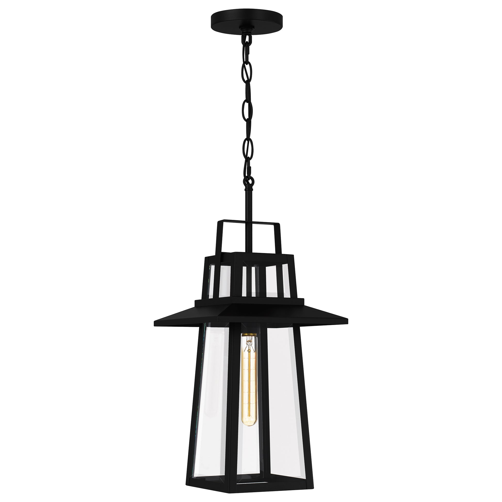 Quoizel Devonport 1 Light Mini Pendant, Matte Black/Clear Beveled - DEV1510MBK