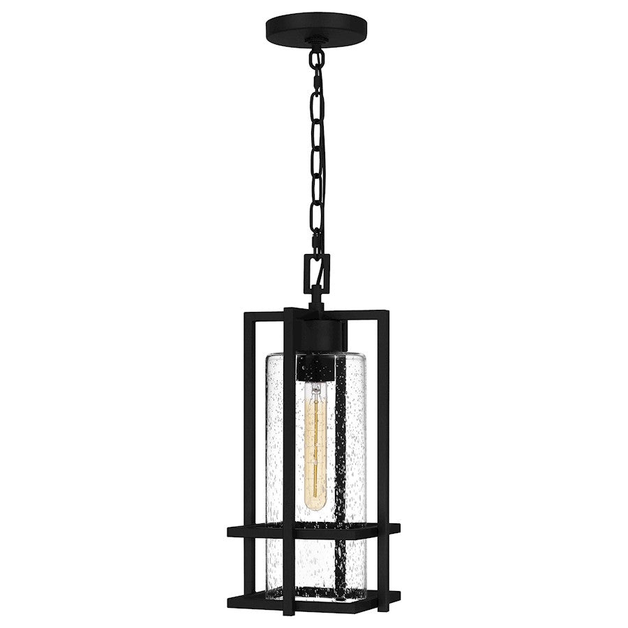 Quoizel Damien 1 Light Outdoor Lantern, Earth Black/Clear Seeded