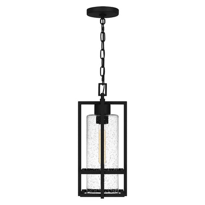 Quoizel Damien 1 Light Outdoor Lantern, Earth Black/Clear Seeded