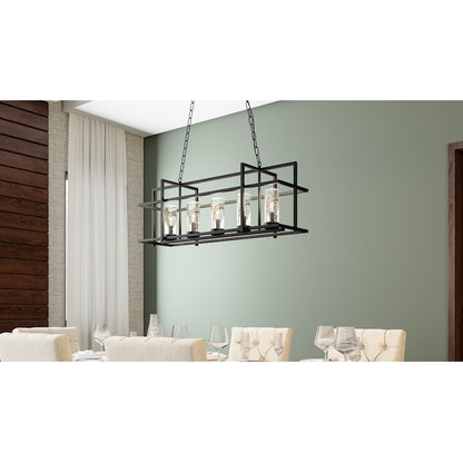 Quoizel Damien 5 Light Island Light, Earth Black/Clear Seedy