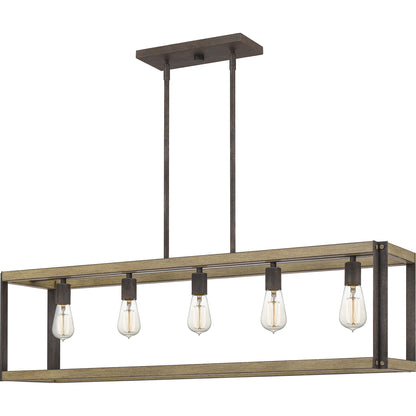 Quoizel Finn Linear 5 Light Chandelier, Rustic Black - FNN542RK