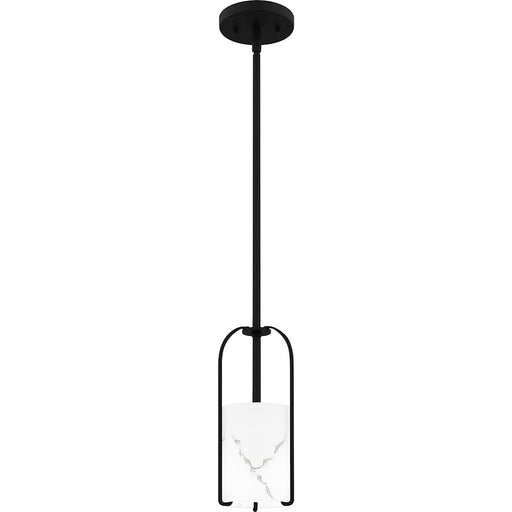 Quoizel Fairbanks 1 Light Mini Pendant, Matte Black/Alabaster - FRB1505MBK