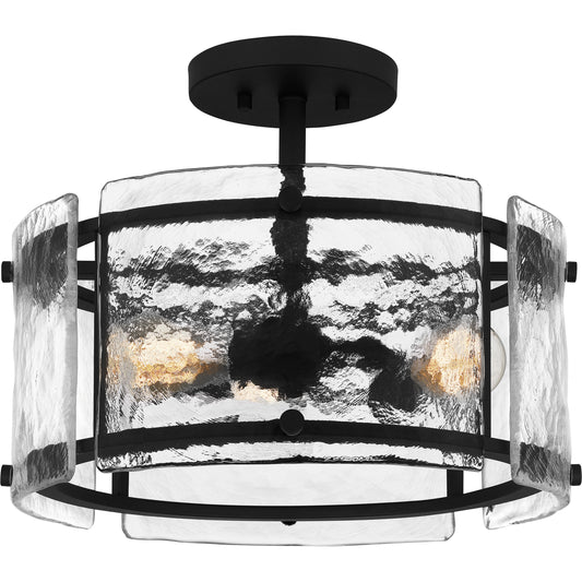 Quoizel Fortress 3 Light Semi-Flush Mount, Black/Clear Textured - FTS1716EK