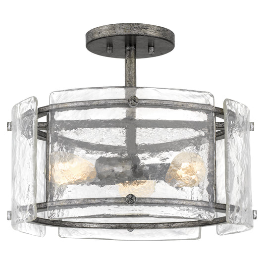 Quoizel Fortress 3 Light Semi-Flush Mount, Mottled Silver - FTS1716MM