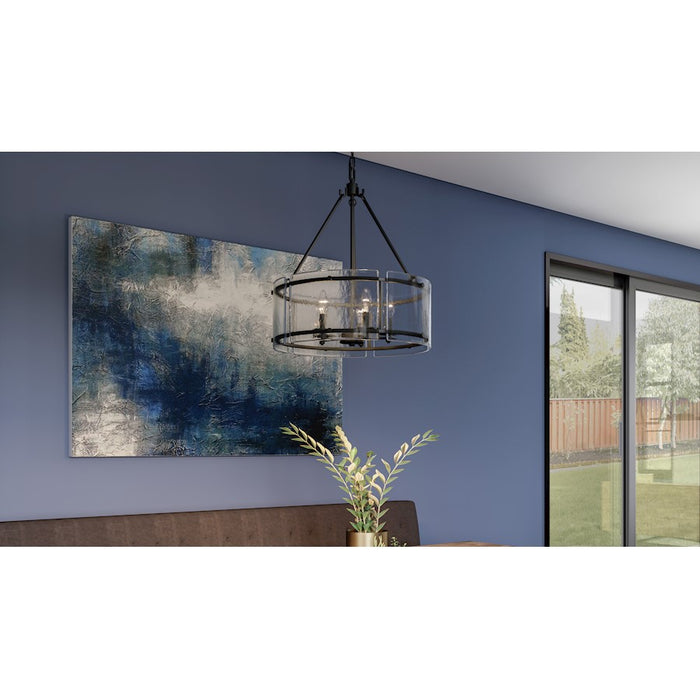 Quoizel Fortress 5 Light Pendant, Earth Black/Clear Textured