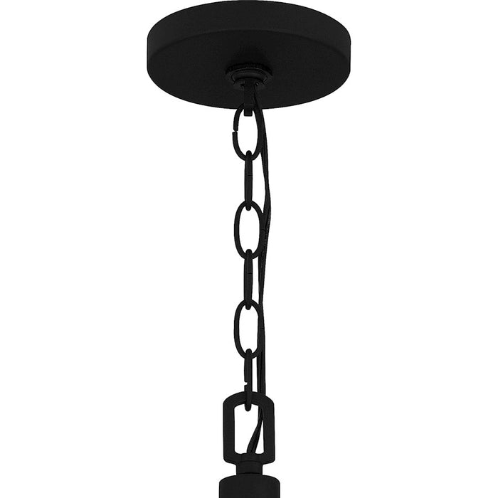 Quoizel Fortress 5 Light Pendant, Earth Black/Clear Textured