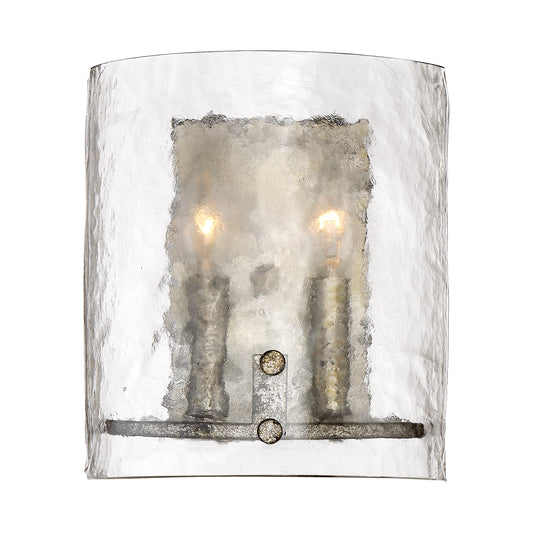 2 Light Fortress Wall Sconce, Mottled Silver