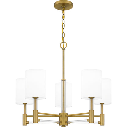 Quoizel Gretchen 5 Light Chandelier, Aged Brass/Off White Fabric - GCN5026AB