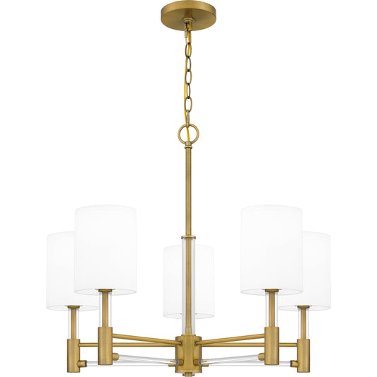 Quoizel Gretchen 5 Light Chandelier, Aged Brass/Off White Fabric - GCN5026AB