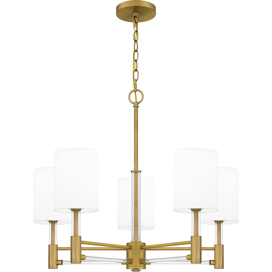 Quoizel Gretchen 5 Light Chandelier, Aged Brass/Off White Fabric