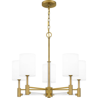 Quoizel Gretchen 5 Light Chandelier, Aged Brass/Off White Fabric