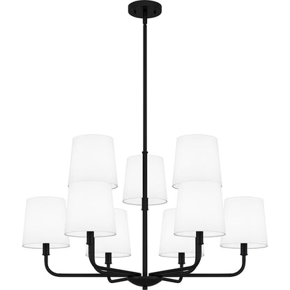 Quoizel Gallagher 9 Light Chandelier, Matte Black/White Fabric - GGR5032MBK