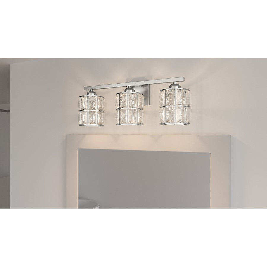 3 Light Bathroom Vanity Light, Polished Chrome