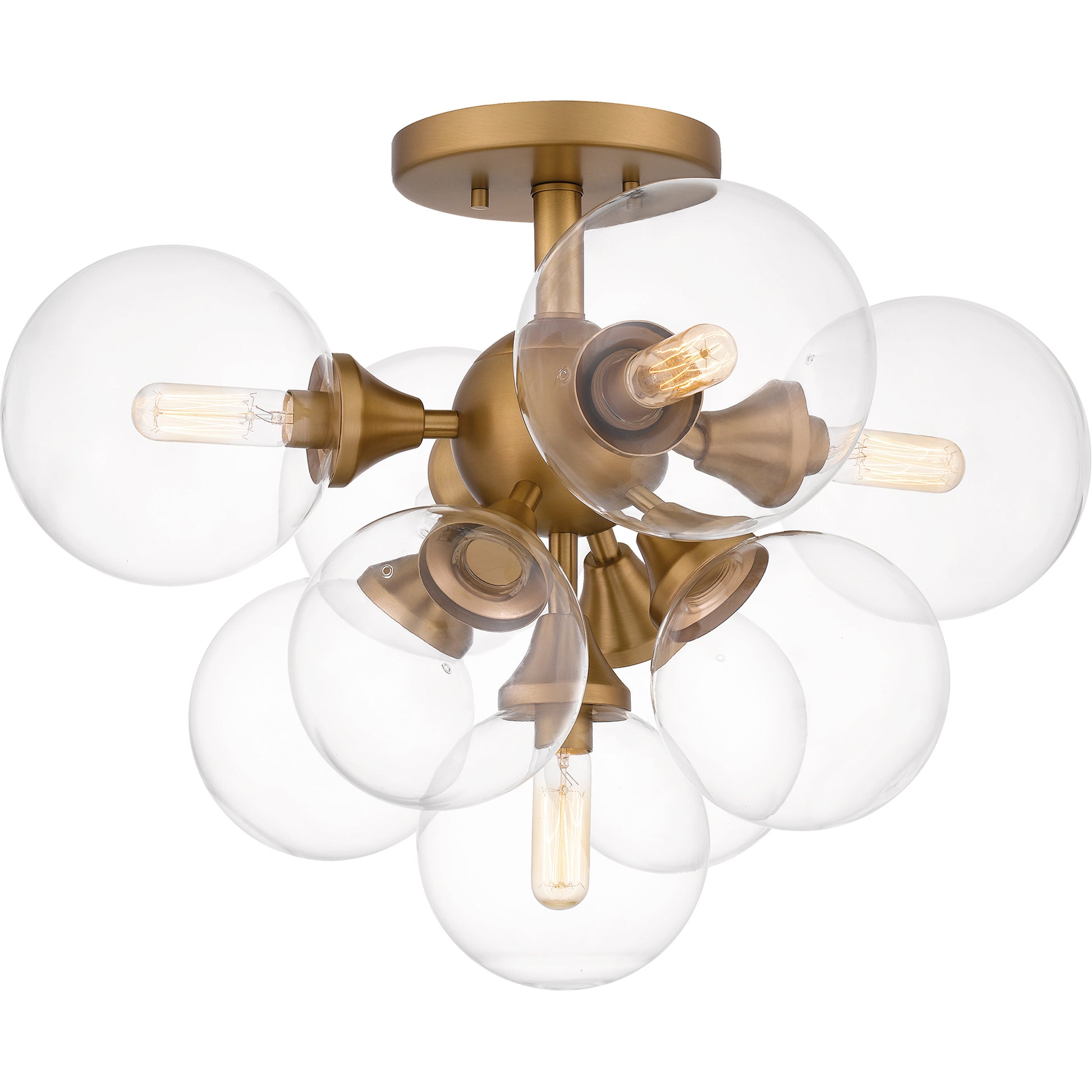 Quoizel Glinda 5 Light Semi-Flush Mount, Weathered Brass/Clear - GLI1720BWS