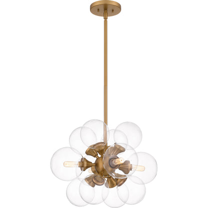 Quoizel Glinda 4 Light Pendant, Brushed Weathered Brass/Clear Glass - GLI2820BWS