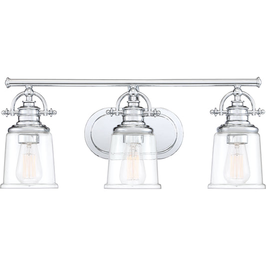 3 Light Bathroom Vanity Light, Polished Chrome