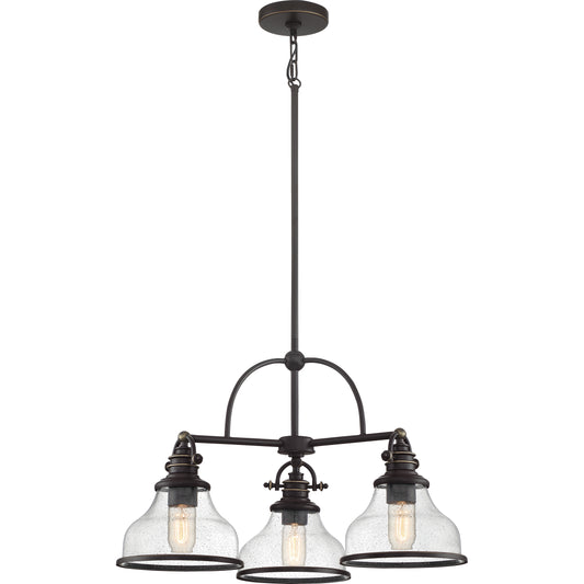 Quoizel Grant Seedy Glass 3 Light Chandelier, Palladian Bronze