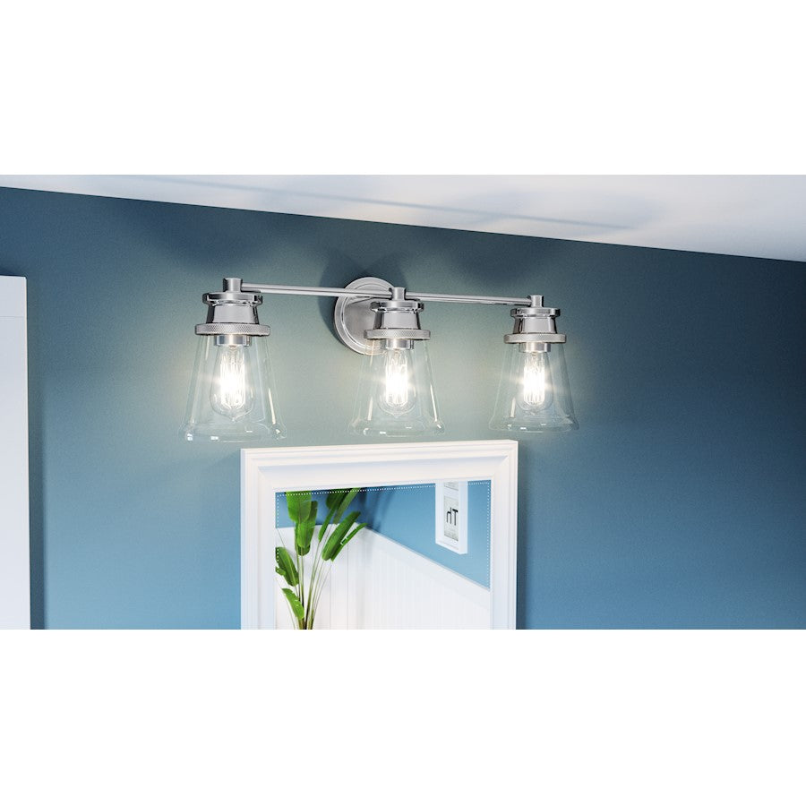 3 Light Bathroom Vanity Light, Polished Chrome