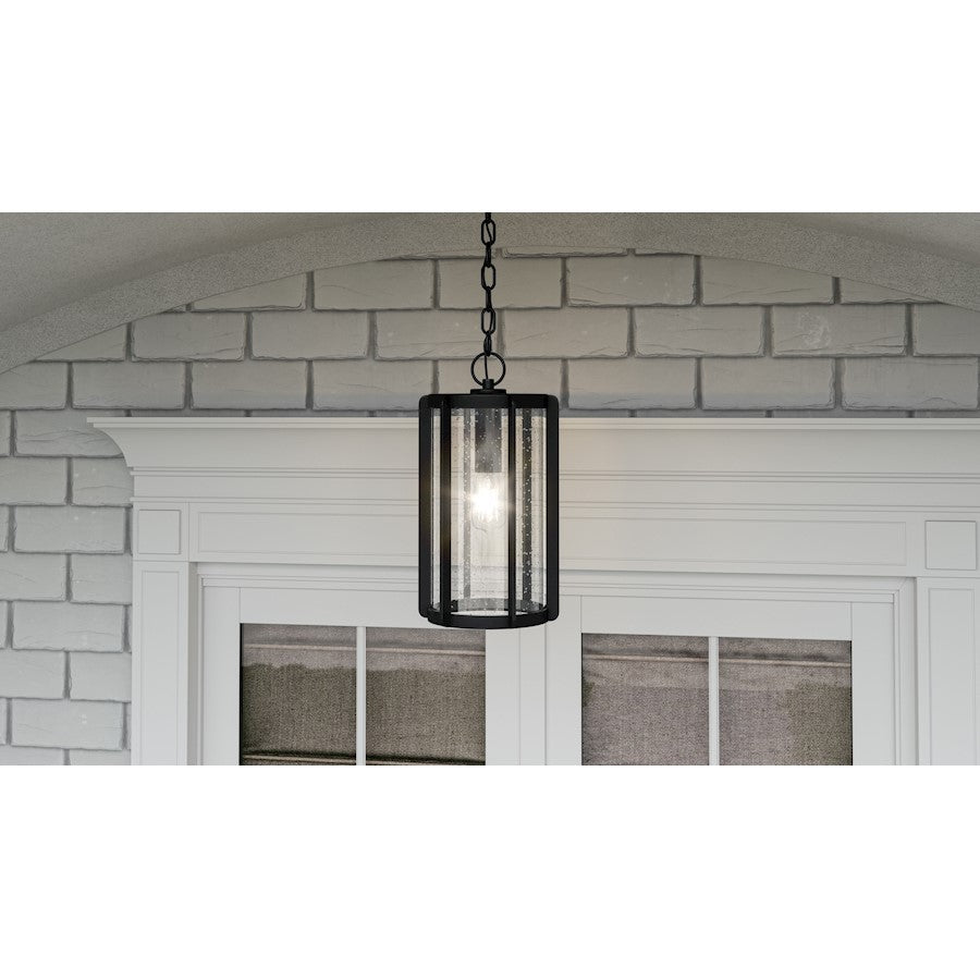 Quoizel Hazel 1 Light 17" Outdoor Lantern, Earth Black/Clear Seeded