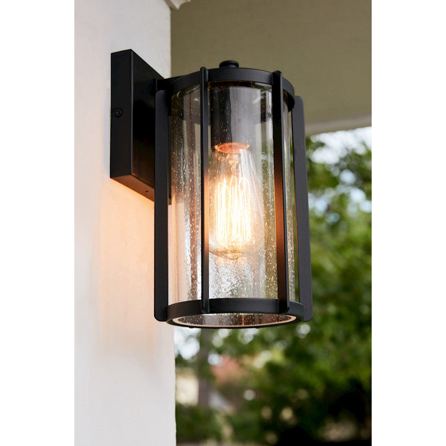 Quoizel Hazel 1 Light Outdoor Lantern, Earth Black/Clear Seeded