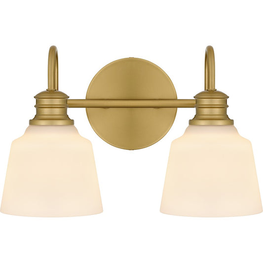 Quoizel Hinton 2 Light Bath Light, Aged Brass/Opal Etched - HIN8614AB