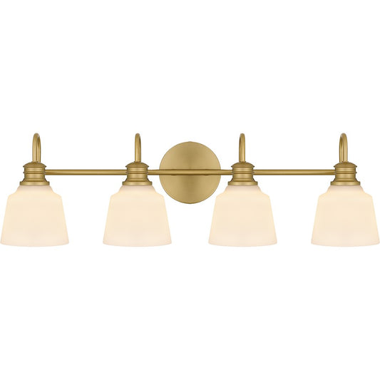 Quoizel Hinton 4 Light Bath Light, Aged Brass/Opal Etched - HIN8630AB