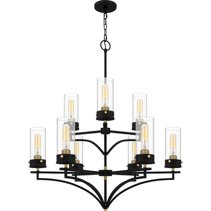 Quoizel Hillside Chandelier, Matte Black/Clear Glass