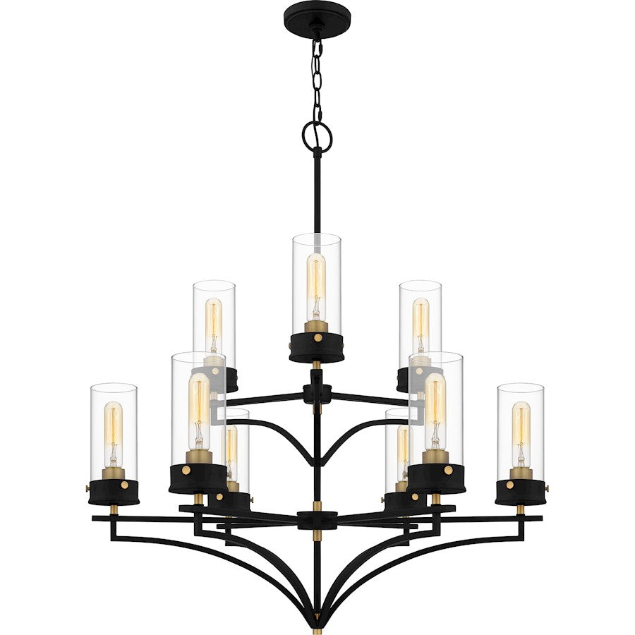 Quoizel Hillside 9 Light Chandelier, Matte Black/Clear Glass - HLS5031MBK