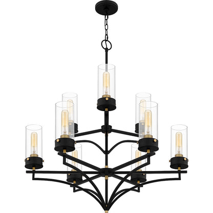 Quoizel Hillside Chandelier, Matte Black/Clear Glass