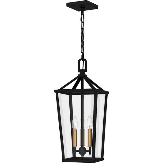 Quoizel Hull 3 Light Mini Pendant, Matte Black/Clear Beveled - HUL1509MBK